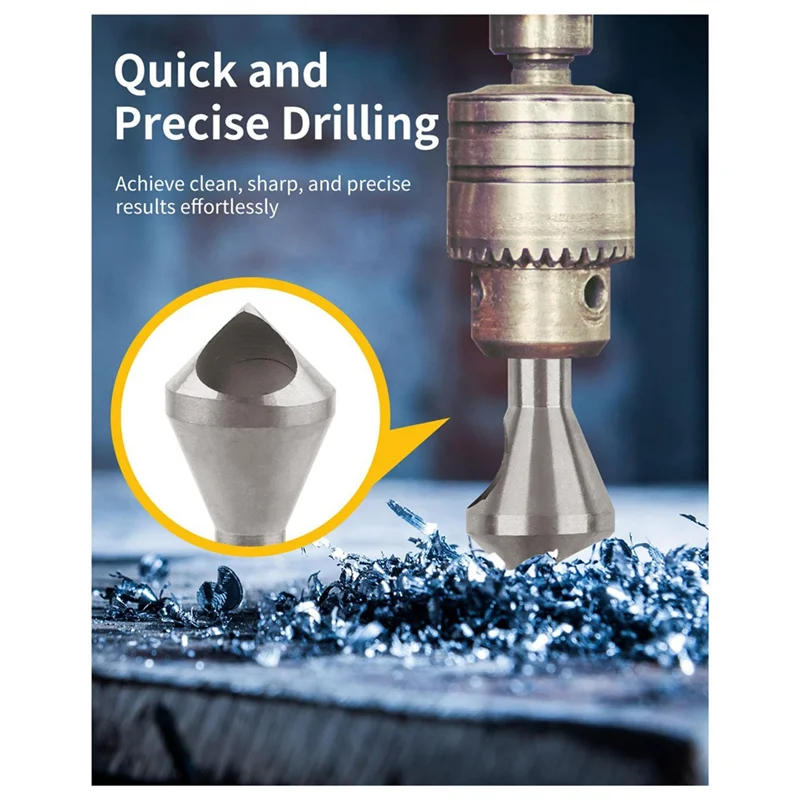 AEE6-Set Mata Bor Countersink, 4 Buah Alat Talang Batang Bulat HSS(4241) Mata Bor Countersink, untuk Kayu, Logam, Plastik, Perak