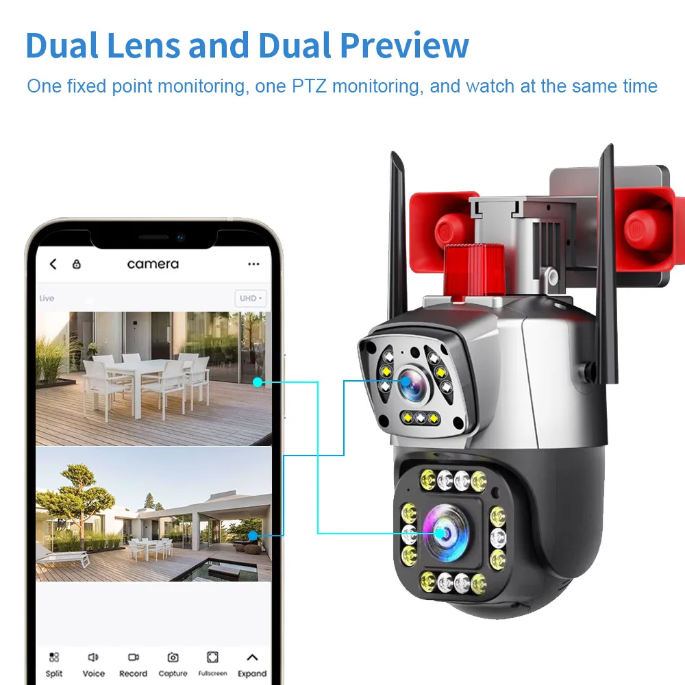 Waterproof Night Vision Home Security CCTV Camera, Lente Dupla, Ao Ar Livre, WiFi, PTZ, Zoom Óptico 10X, Rastreamento Automático, 4MP, 8MP, 4K