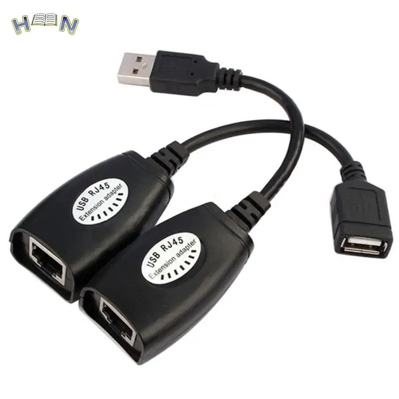 USB 2.0 Male To Female Cat6 Cat5 Cat5e 6 Rj45 LAN Ethernet Network Extender Extension Repeater Adapter Converter Cable