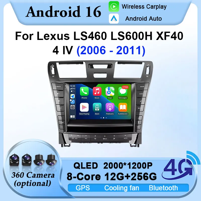 9'' GPS Navigation Android 16 Carplay Auto Car Radio Multimedia Stereo Player QLED For Lexus LS460 LS600H XF40 4 lV 2006-2011 BT