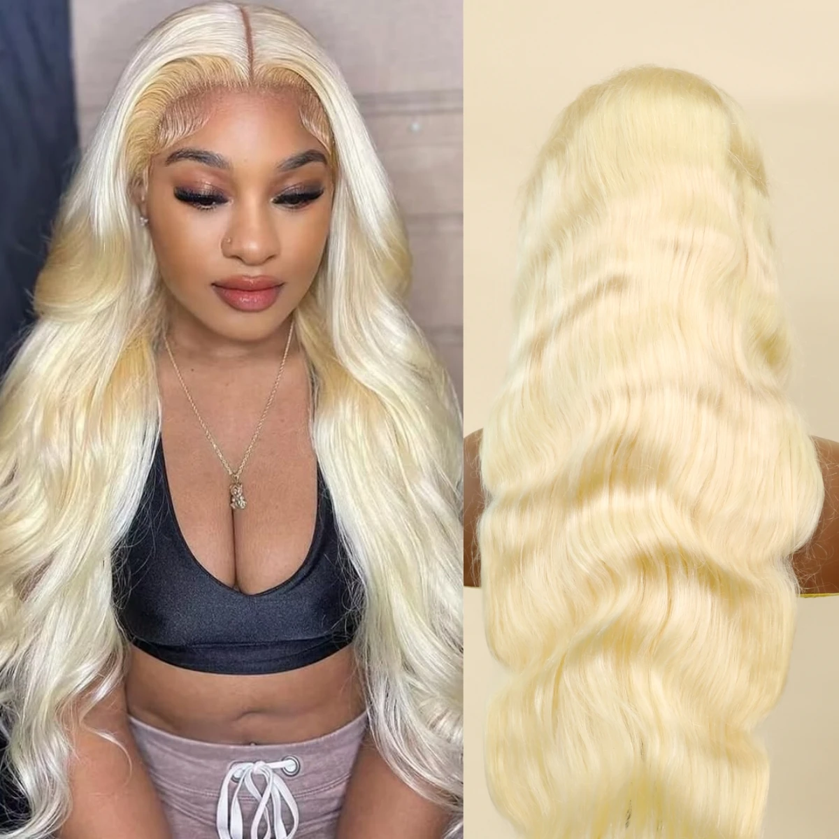 Perruque Lace Front Wig Body Wave Brésilienne Naturelle, Cheveux Humains, Transparent, Blond Miel, Or Blanc #613, 13x4, 13x6, HD