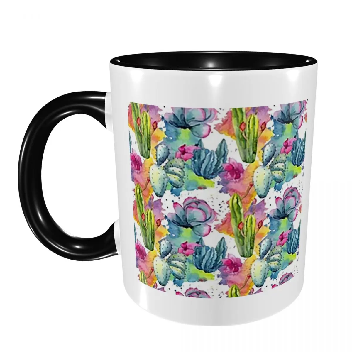 Exotic Wildflower Cactus Pattern Watercolor Style Stylish Mug Ceramic Coffee Cups Tea Mugs Milk Cup Drinkware Gifts for Friends