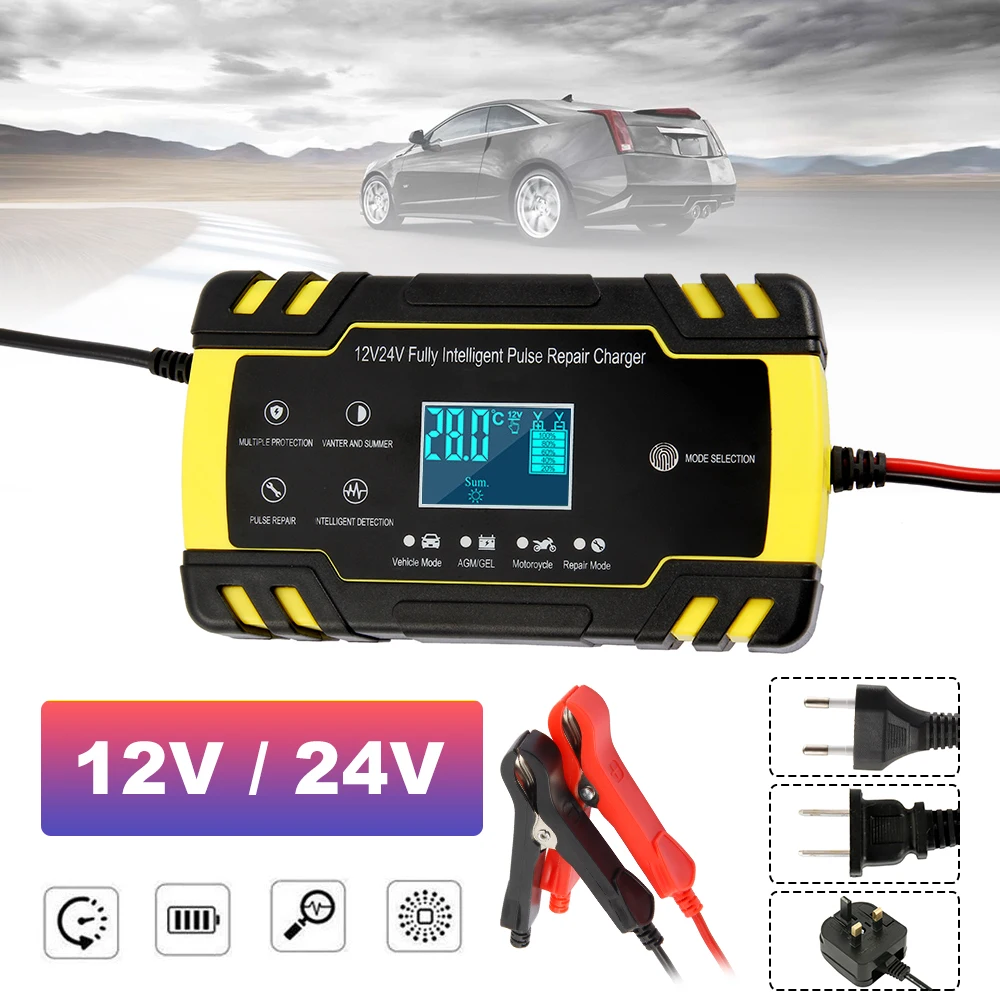 

12V-24V Car Battery Charger Power Digital LCD Display Full Automatic Battery-chargers Wet Dry Lead Acid Repair Chargers For Car