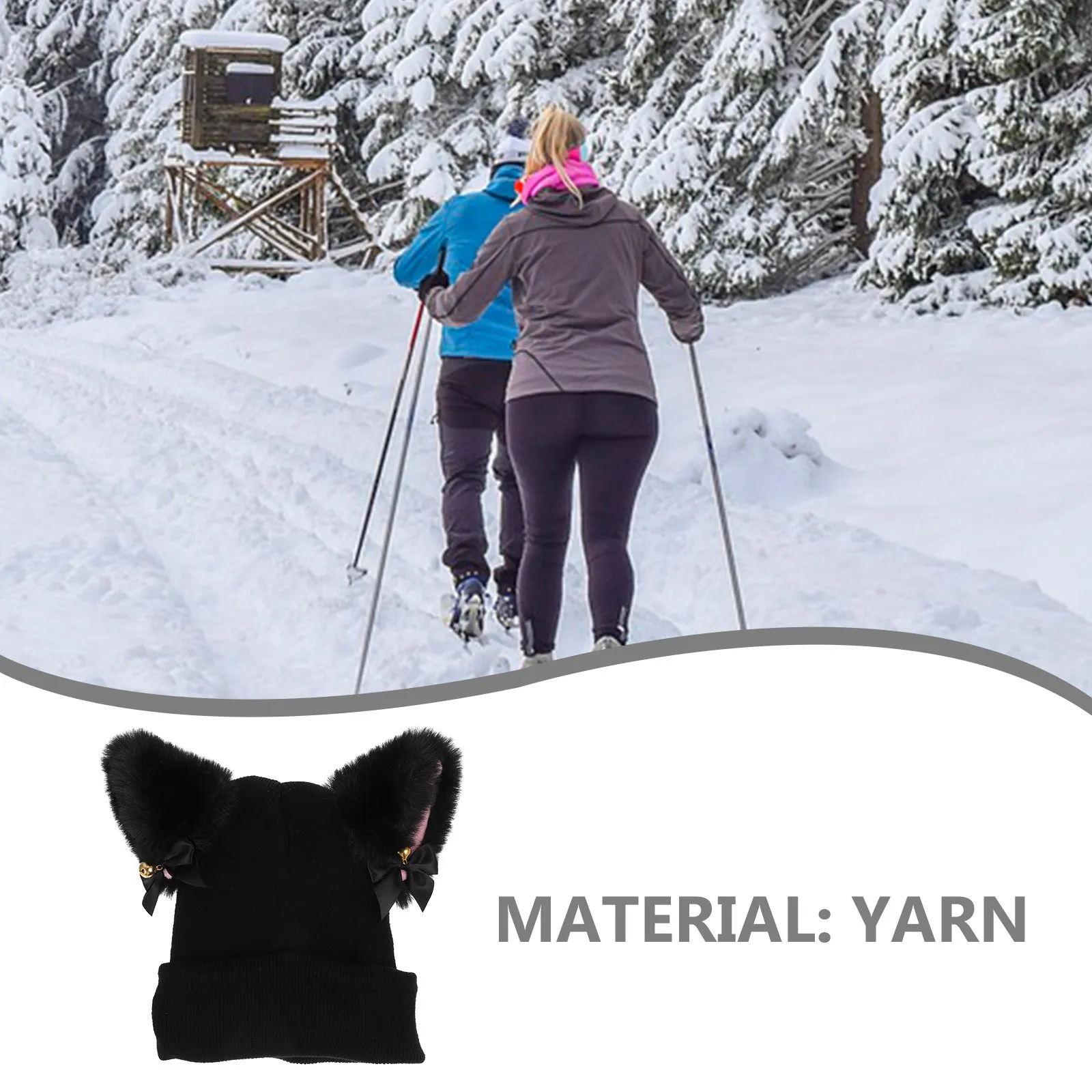 

Cartoon Cat Ears Skiing Cover High Elastic Yarn Washable Decorative Protective Cover Soft Noise Reduction Outdoor Snow