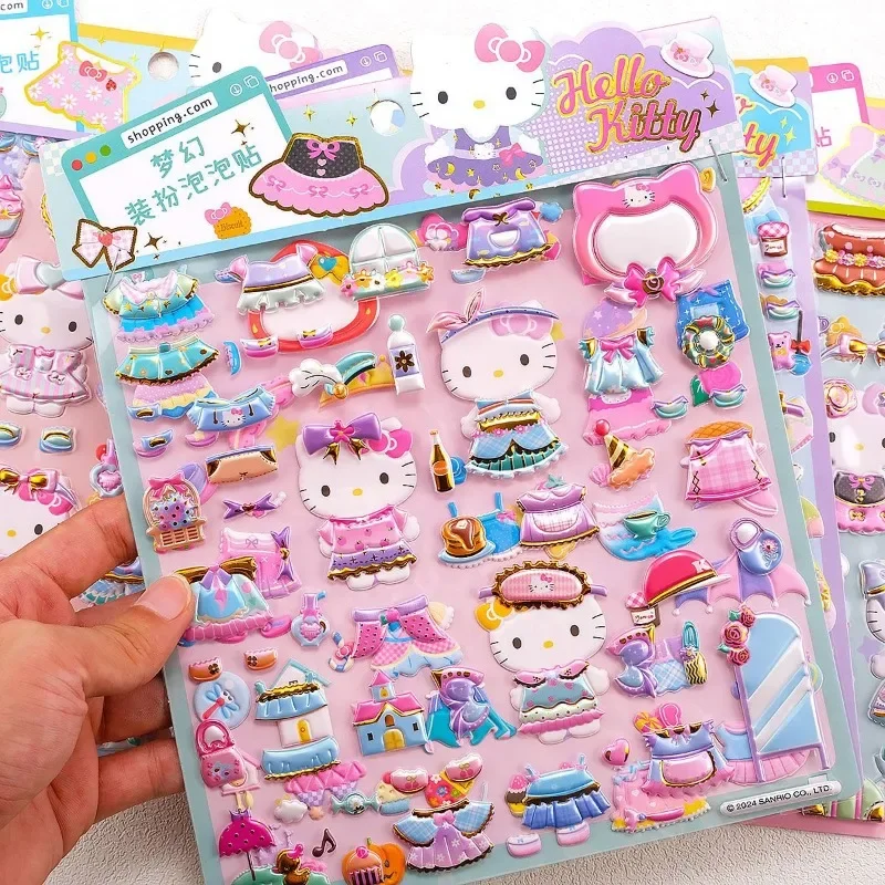 Sanrios Hellokittys Anime Kawaii Dress Up 3D Bubble Stickers Girls Handbook Diary Mobile Phone Case DIY Variety Show Stickers