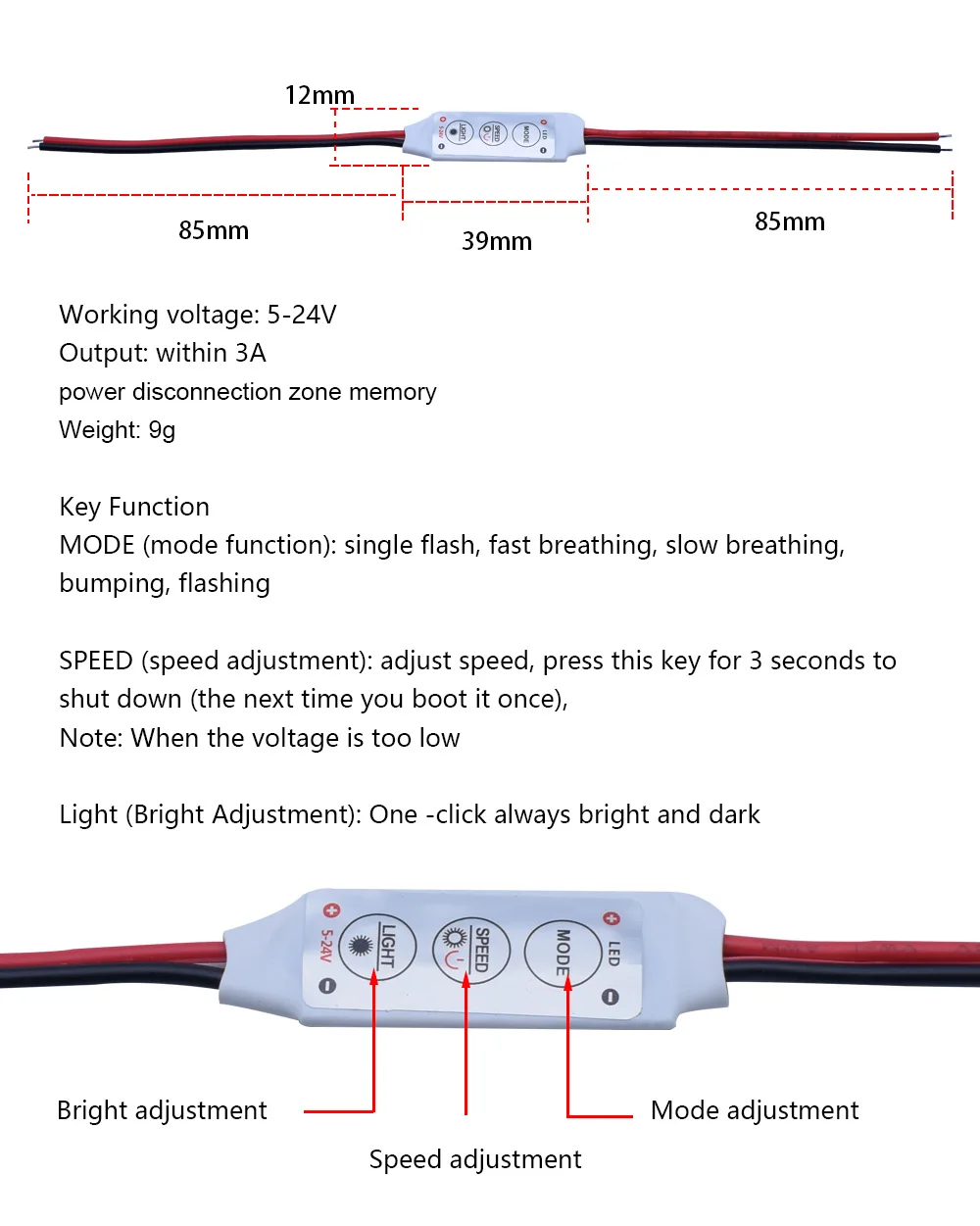 YUSIJIE-429 Button Adjustable LED Mini Strobe Module Breathing Flash Pilot Light Fast Flashing 10-24V Voltage