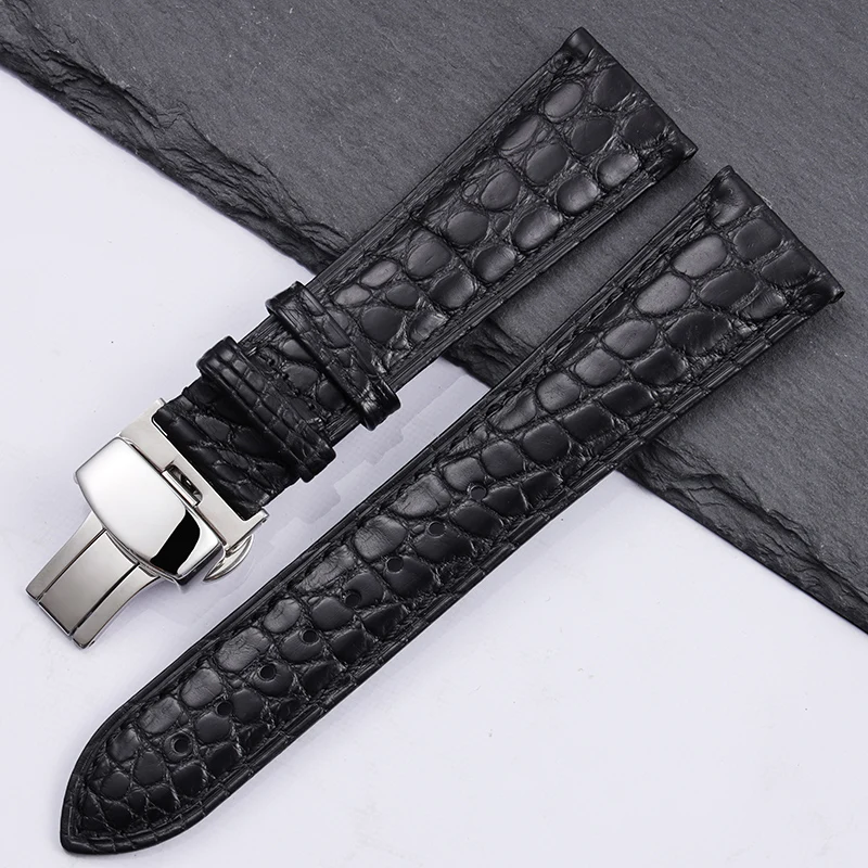 High quality Two-sided Crocodile Skin leather watch strap Butterfly clasp 19mm 20mm 21mm 22mm men metal Watchband soft bracelet
