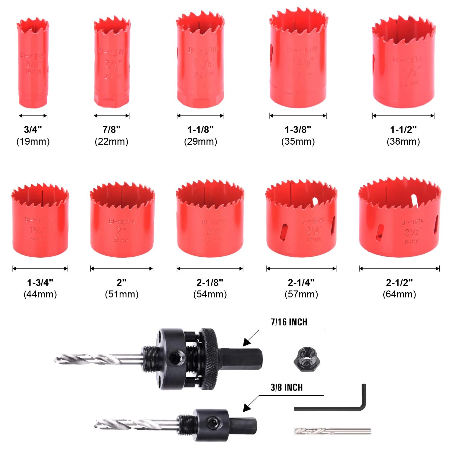 19PCS 19-64mm Bi-Metal Hole Saw Set Cobalt Drill Hole Cutter with Mandrels for Wood Drywall Aluminum Plastic Plate Plasterboard