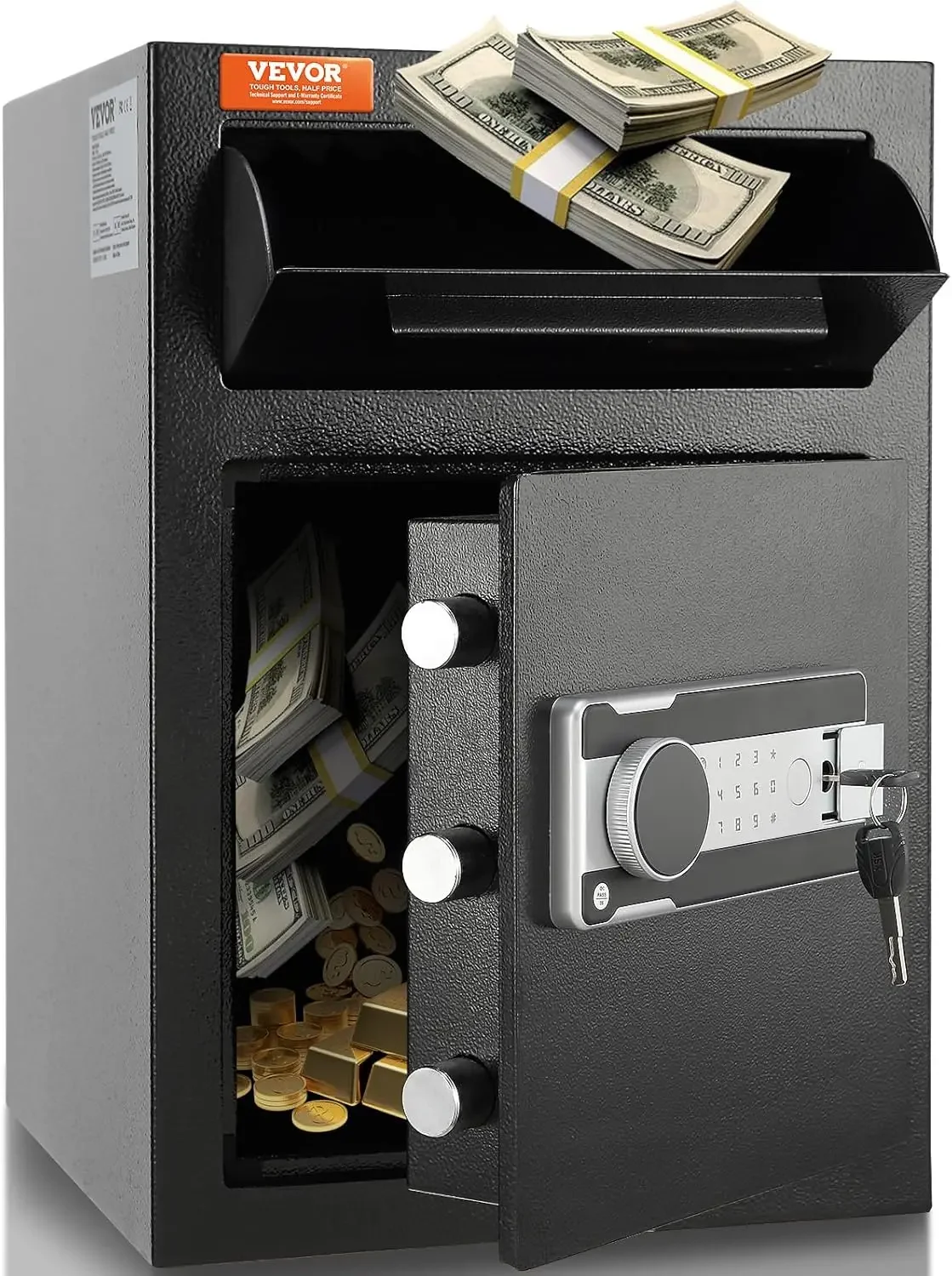 2.5 Cub Depository Safe, Deposit Safe with Drop Slot, Electronic Code Lock and 2 Emergency Keys, 20.27'' x 13.97'' x 13.97''