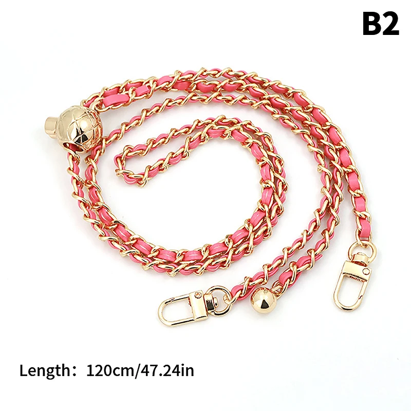 Leather Handle Bag Strap Rhombus Bag Gold Bead Ball Chain Adjustable Crossbody Portable Pearl Shoulder Strap Purse Accessories