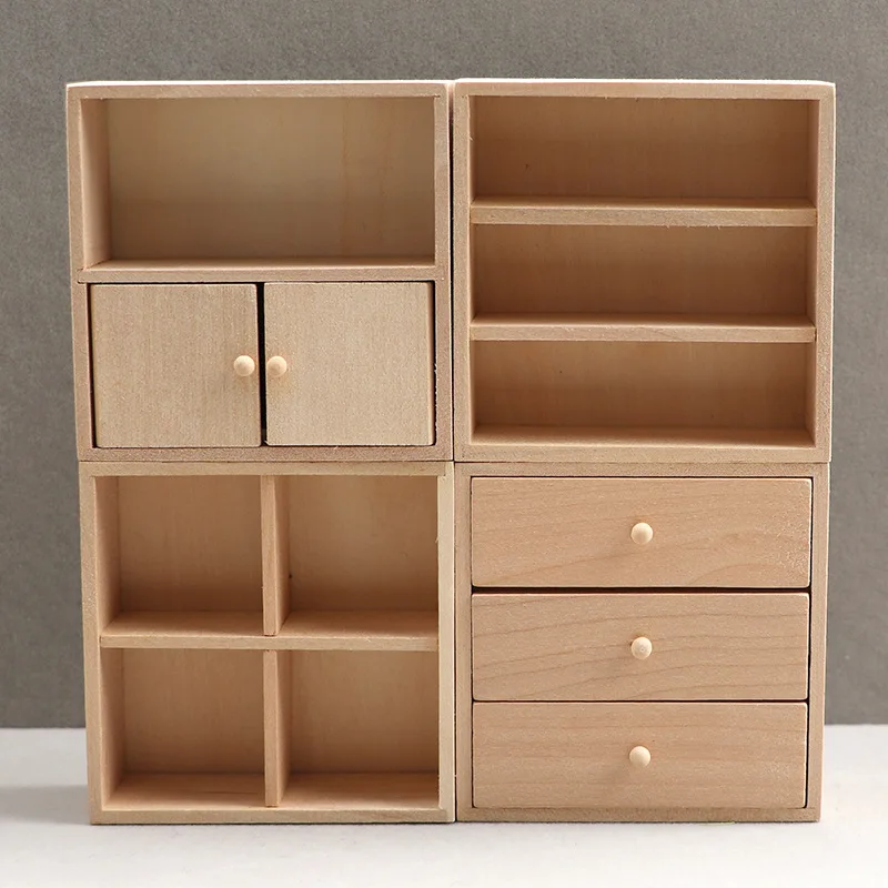 

1:12 Scale Dollhouse Miniature Solid Wood Cabinet - Unfinished DIY Furniture Kit, Micro Furniture Set