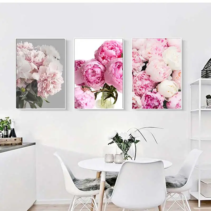 Pink Peony Floral Print Painting Home Decor Scandinavian Art Flower Canvas Poster Wall Picture Modern Living Room Decoration
