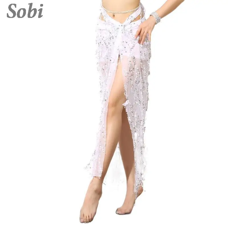 Women Sexy Belly Dance Long Skirt Hip Scarf New Oriental Dance Clothing Sparkling Tassels Hip Wrap Skirt Elegant Dance Wear