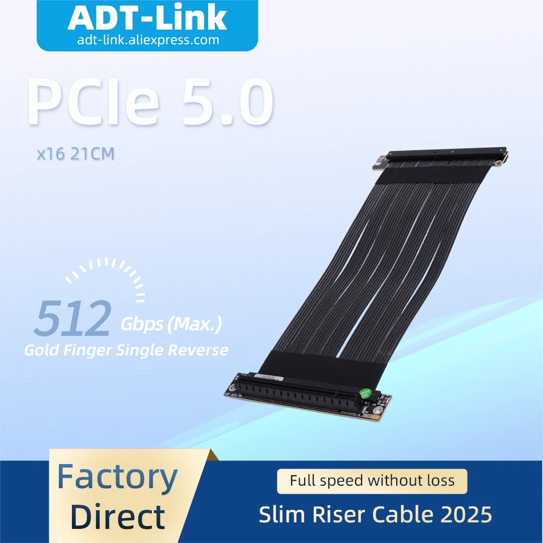 

ADT-Link PCIe 5.0 x16 Graphics Card Extension Cable Single Double Reverse Full speed Riser Compatible with ITX A4 chassis
