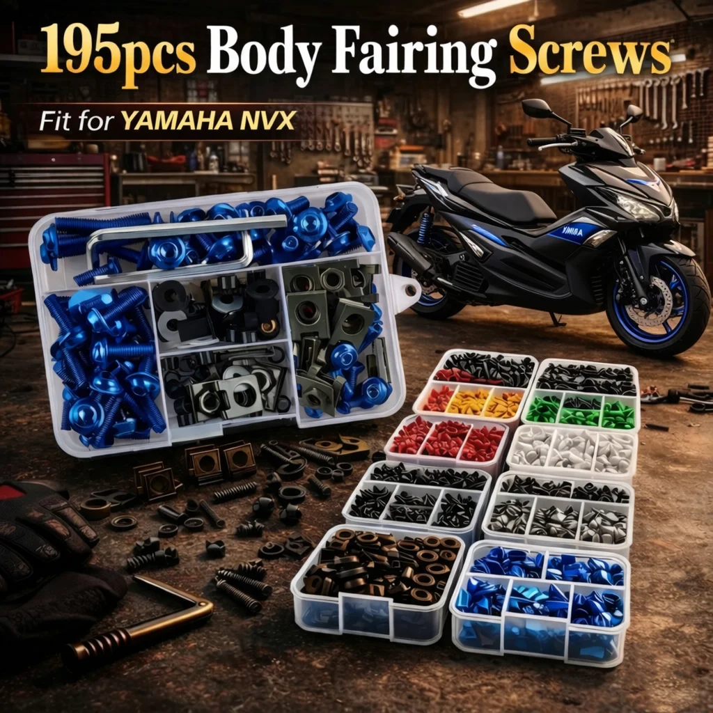 195-teiliges Motorrad-Verkleidungsschrauben-Set mit Muttern für Yamaha NVX 155 NVX155 Aerox 155 Aerox155, Aluminium-CNC-Befestigungsclips