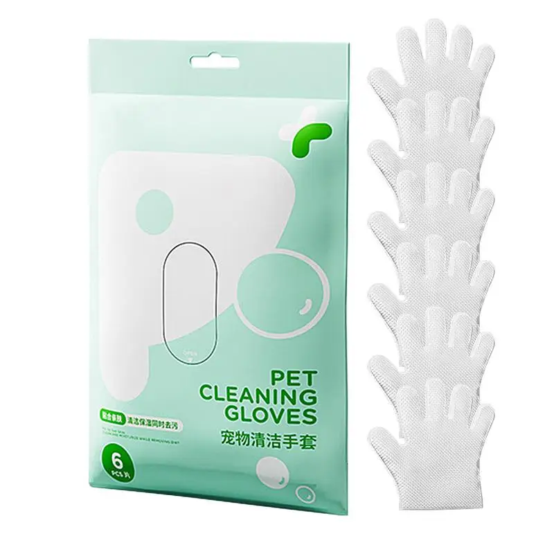 Dog Washing Gloves Wipe Nourish Hair Gloves Wipes No Rinse Thick Dog Wipes Gloves 6pcs Cleaning Wipes Pet Wash Free Gloves