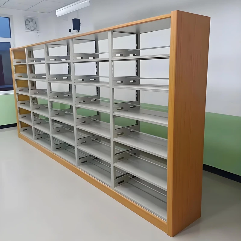 Modern Double-Sided Guard Bookshelf with Metal Accents for School Office Supermarket Bookstore Hospital Use Library Furniture