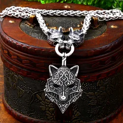 BEIER Men stainless steel necklace  viking wolf head with Odin by Helena Rosova pendan norse talisman ethnic jewelry