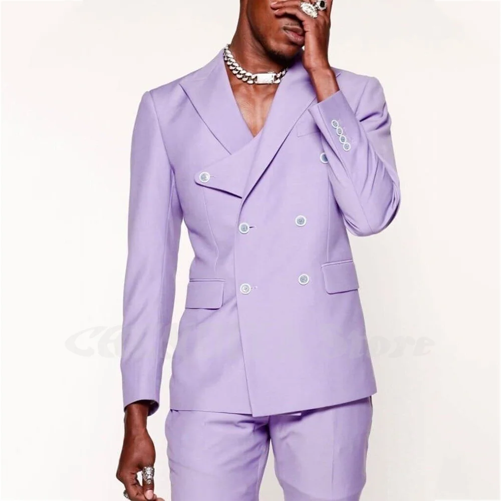 

Классический двубортный мужской костюм, однотонный джентльменский костюм с остроконечными лацканами, элегантная мужская одежда, свадебный комплект из двух предметов для жениха