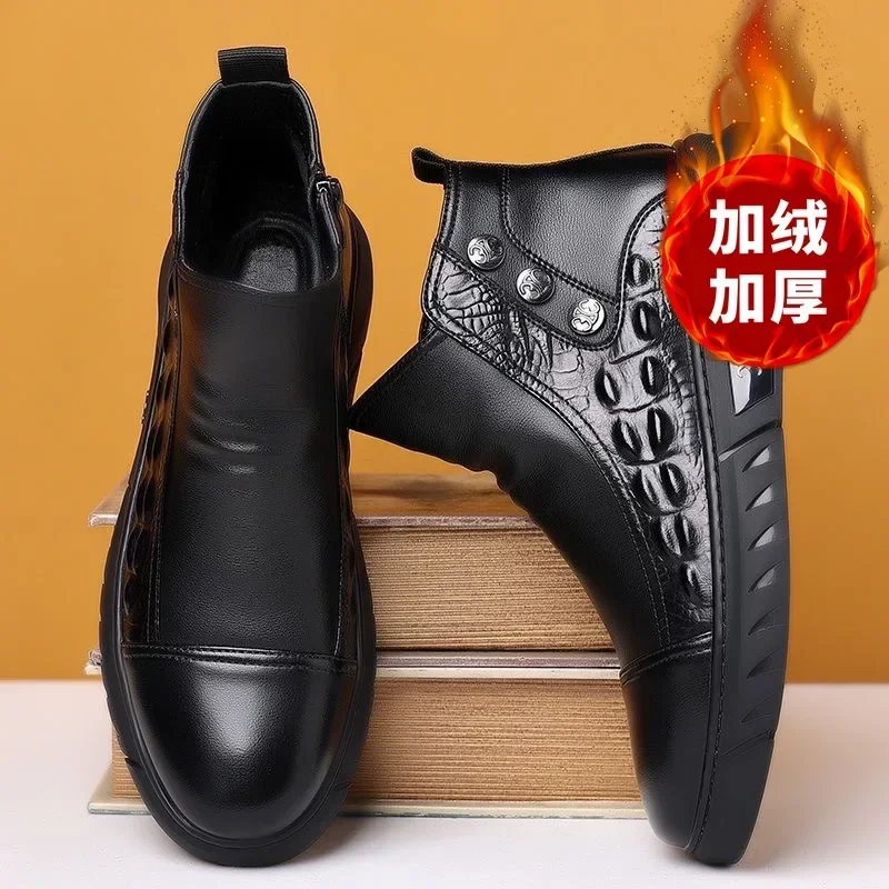 مصمم أحذية رجالية فاخرة عالية الجودة منصة الأحذية الكلاسيكية الأعمال عارضة الجلود التمهيد الشتاء أفخم الأحذية القطنية الدافئة للرجال #4