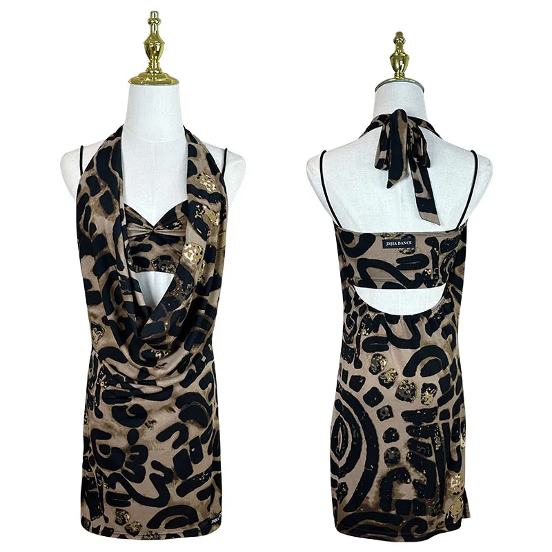 

Latin Dance Dress Women Halter Swing Collar Dress Adult Rumba Tango Dance Practice Clothing Club Performance Dresses DNV24722