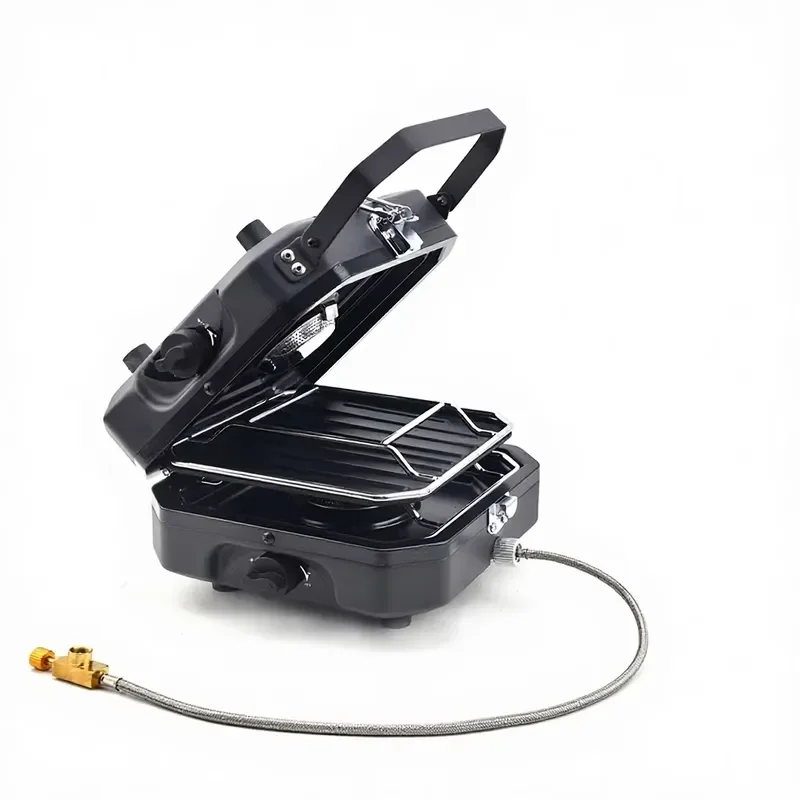 Portable Double Burner Gas Stove Outdoor Camping Folding Cooktop Manual Ignition Butane Fuel Cold Rolled Steel Furnace for