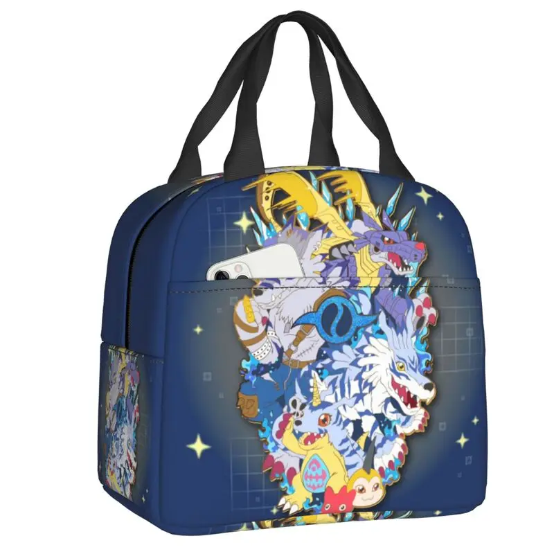 

Custom Digimones Adventure Anime Insulated Lunch Bag for Women Portable Thermal Cooler Bento Box Kids School Children