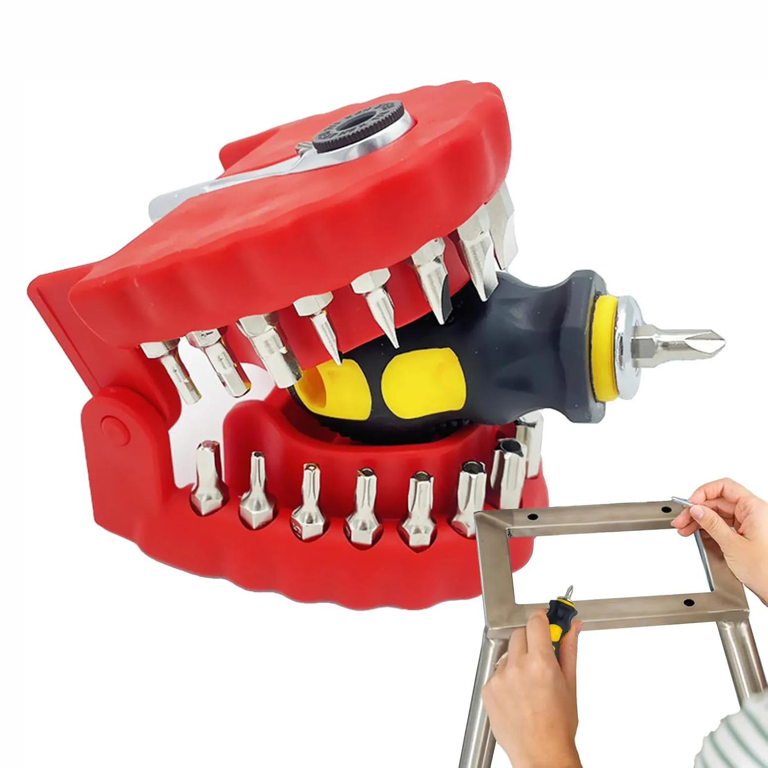 Fun False Teeth Shaped Screwdriver Bit Holder Set, 28‑Pcs Magnetic Ratchet Screwdriver for DIY Handyman & Funny Birthday Gift