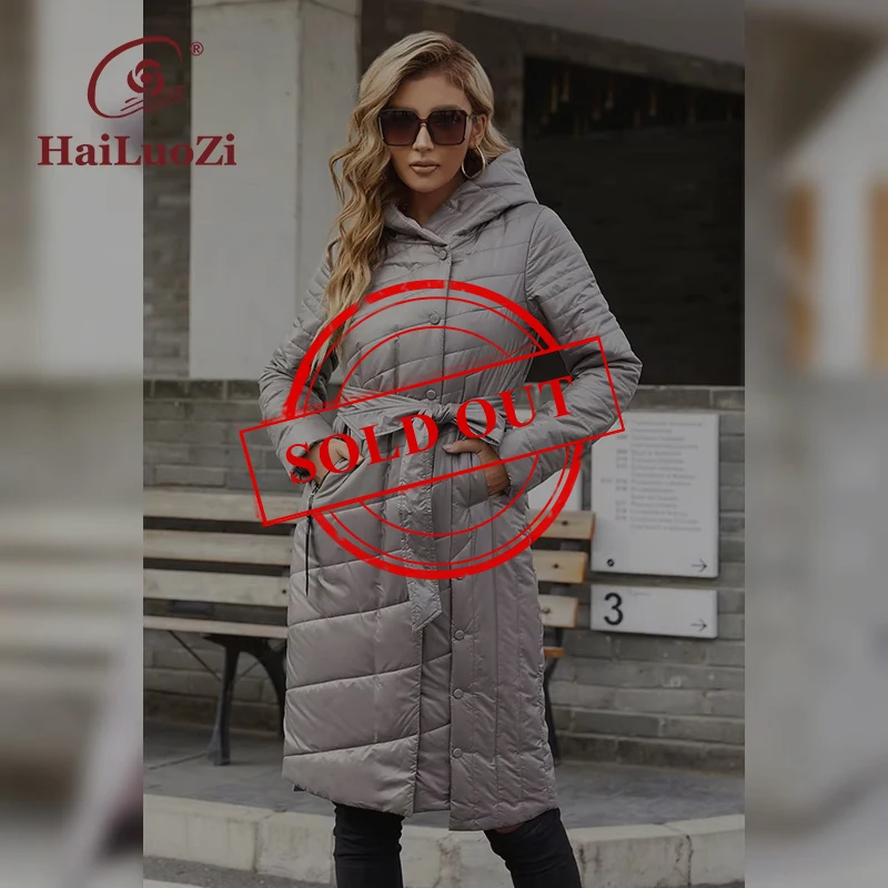 HaiLuoZi Women’s Spring Autumn Jacket Long Fashion Splicing Women Coat  Diagonal Belt Hooded Large Pocket Female Casual Parka 73