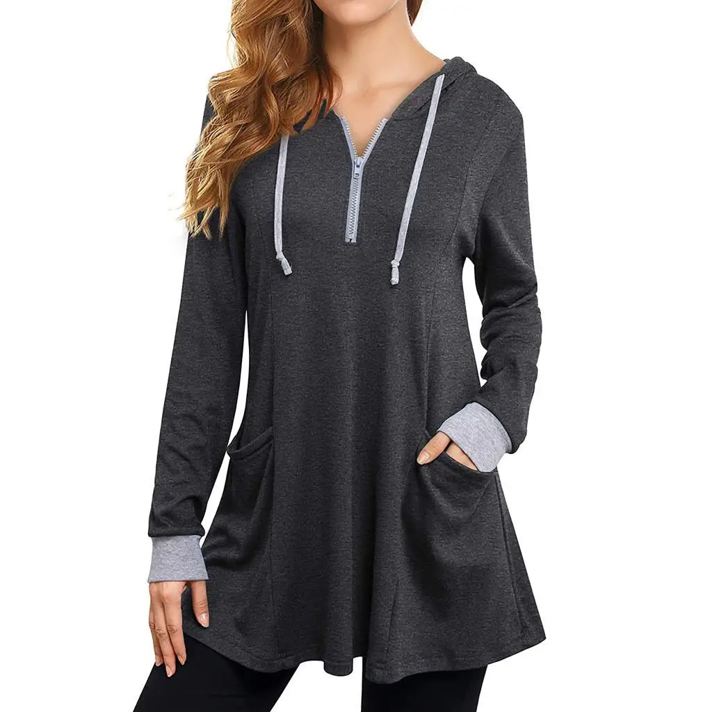 Hooded Women's Long Sve irt Commute Sle Loose Fit Polyester Fabric  Color T-irt for Ladies Autumn Season