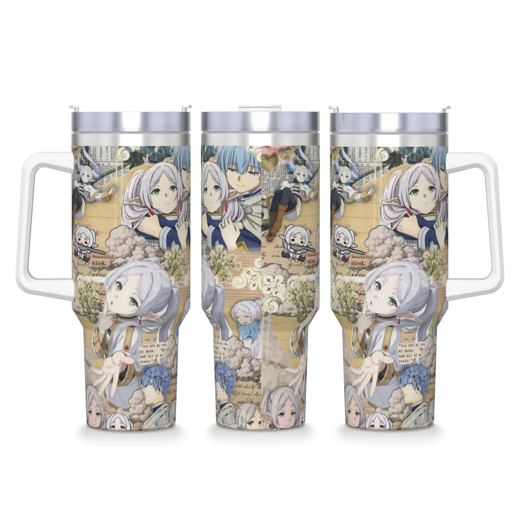 Frieren Beyond Journeys Tumbler With Handle  Travelist Car Mugs 40oz Thermal Mug Keep Heat Cold Drink Milk Tea Water Bottle
