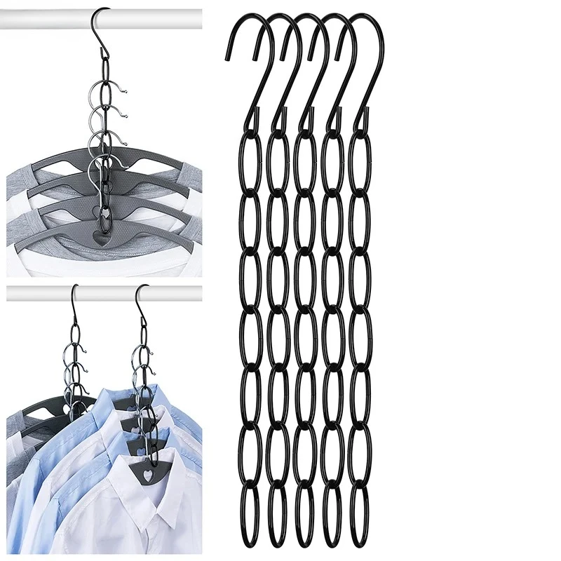 5Pcs Metal Clothes Hanger Organizer Space-Saving Foldable Wardrobe Rack For Efficient Clothing Storage