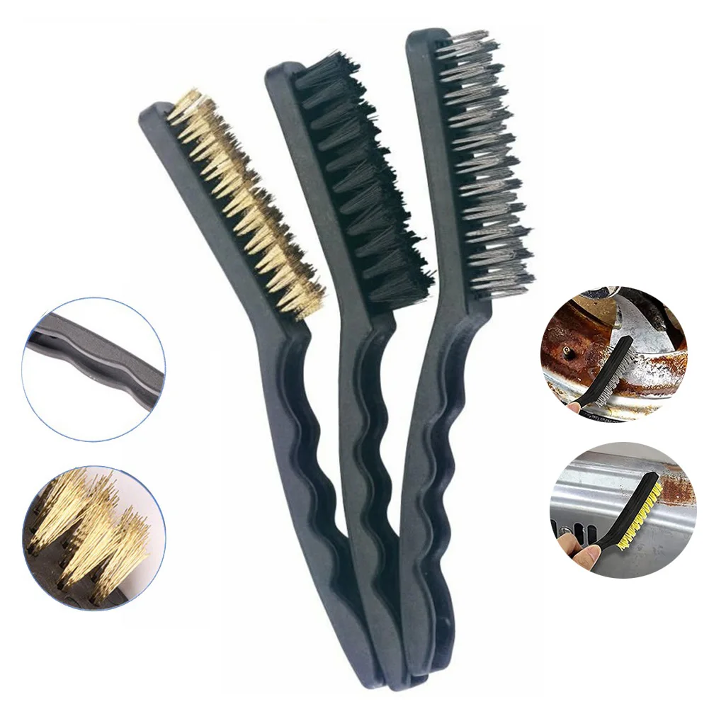 2/1Pcs Brass Nylon Steel Wire Brush Mini Paint Rust Remover Steel Wire Brushes Industrial Metal Polishing Burring Cleaning Brush