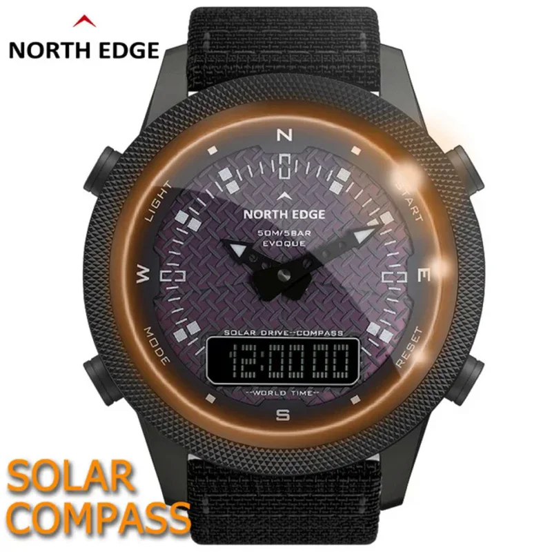 North Edge Outdoor Sports Waterproof Solar Charging Watch Photokinetic Compass Stop Watch Alarm Clock Multifunctional Watch