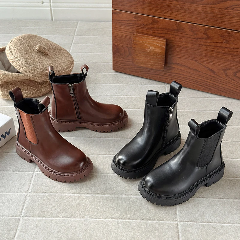 

Kids Short Boots Fashion Boys Shoes 2025 Autumn Winter New Leather Children Boots Non-Slip Toddler Girls Boot Toddler Snow Shoes