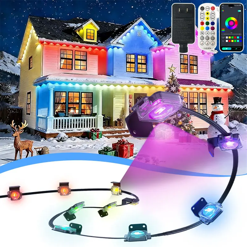 Permanent Outdoor RGBCW Eave Lights LED String Lamps IP67 Waterproof Smart Decor Lighting for House Roof Garden Holiday Decor