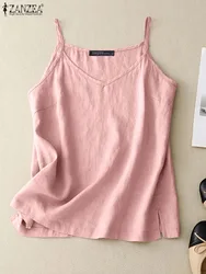 ZANZEA Summer Women Fashion Tanks Tops Casual Solid Cotton Blouse Elegant Party Work Blusas Chemise Spaghetti Strap V Neck Camis