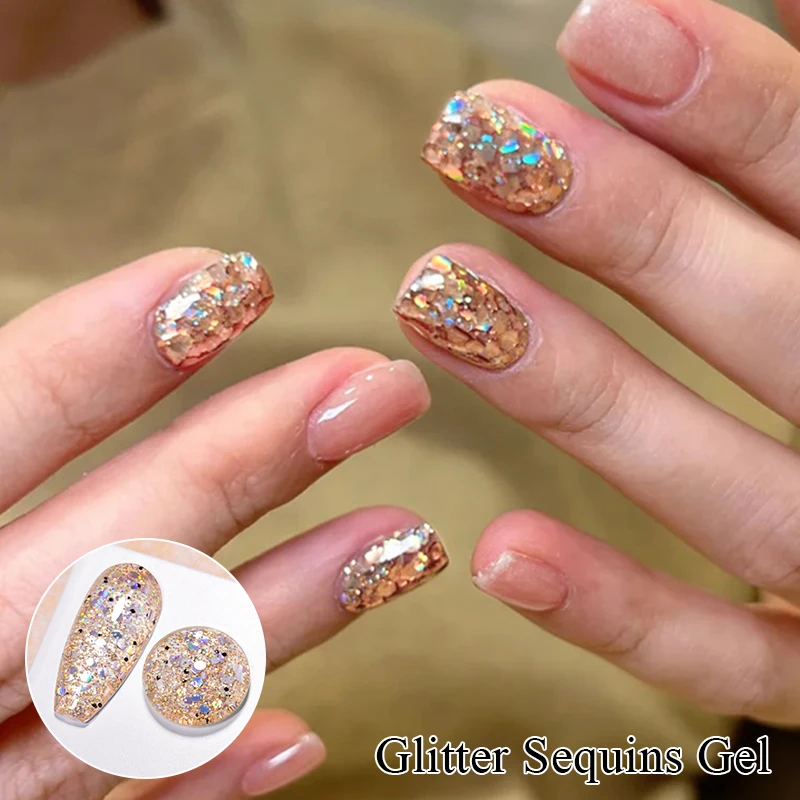 Vernis à ongles Gel à paillettes, 7ml, Sprakle Gliter, Semi-Permanent, à tremper, pour Nail Art, UV, pour manucure d'été, DIY