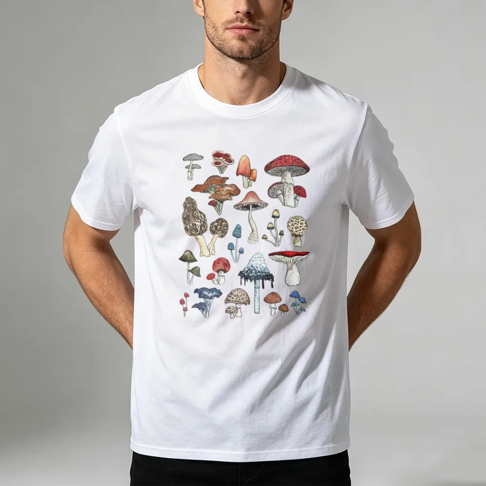 British Wild Mushroom Mycology T-Shirt Mushroom Species Graphic Tee Botanical Nature Illustration Men Women Cotton Casual Tops