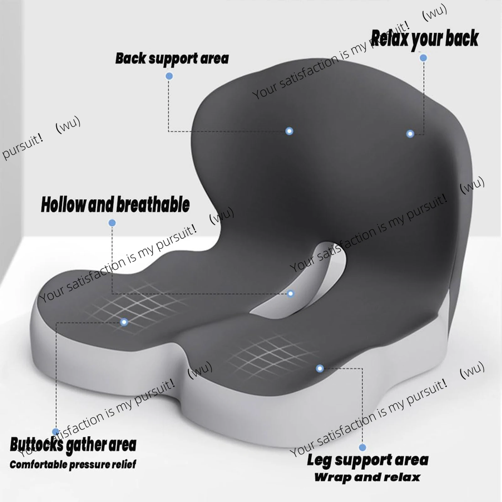 Memory Foam Seat Cushion Back Support for Office Chair Car Home Use with Lumbar Support Pillow for Students