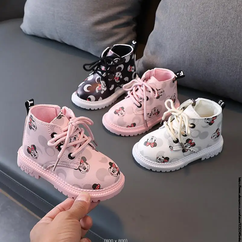 Disney Mickey Minnie Kids Toddler Boots For Girls Cotton Child Snow Boots Sneakers Warm Cartoon Boys Sports Outdoor Size 21-30