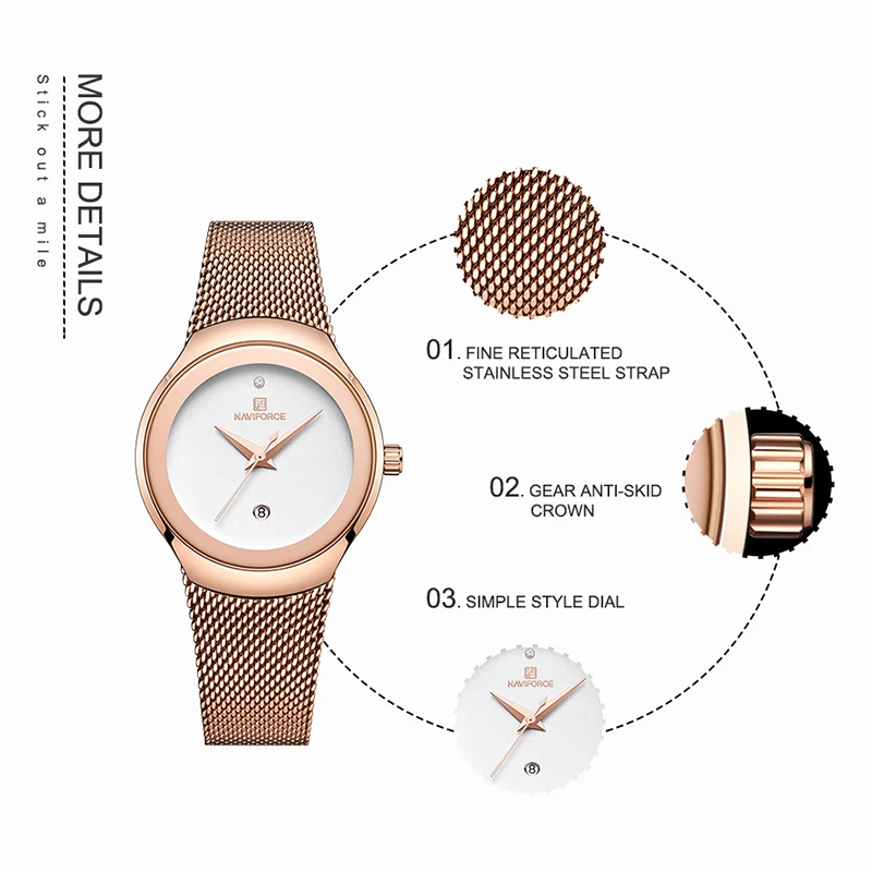 NAVIFORCE Luxury Brand Watches for Women Classic Fashion Ladies Quartz Wristwatch Stainless Steel Band Waterproof Female Clocks