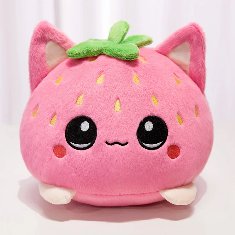Cute Strawberry Cat Plush Toy Stuffed Pink Cat Turn into Strawberry Plushies Cartoon Animal Doll Soft Birthday Gift for Girl
