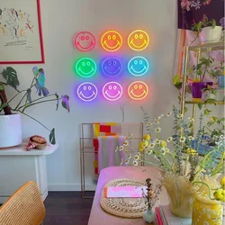 Face Led Neon Sign Happy Neon Sign Vintage Neon Sign Colorful Wall Art Smile Wall Art Decor Handmade Kids Baby Bedroom Neon