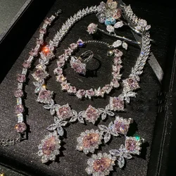 Women Flower Drop Gemstone Necklace 18K Gold Plated Petal Zirconia Bracelet Earrings 2024