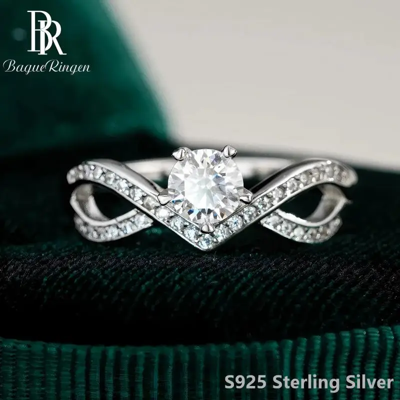 BR S925 Silver Asymmetrical Women's Ring, European and American Live Streaming Cross-border Moissanite Ring