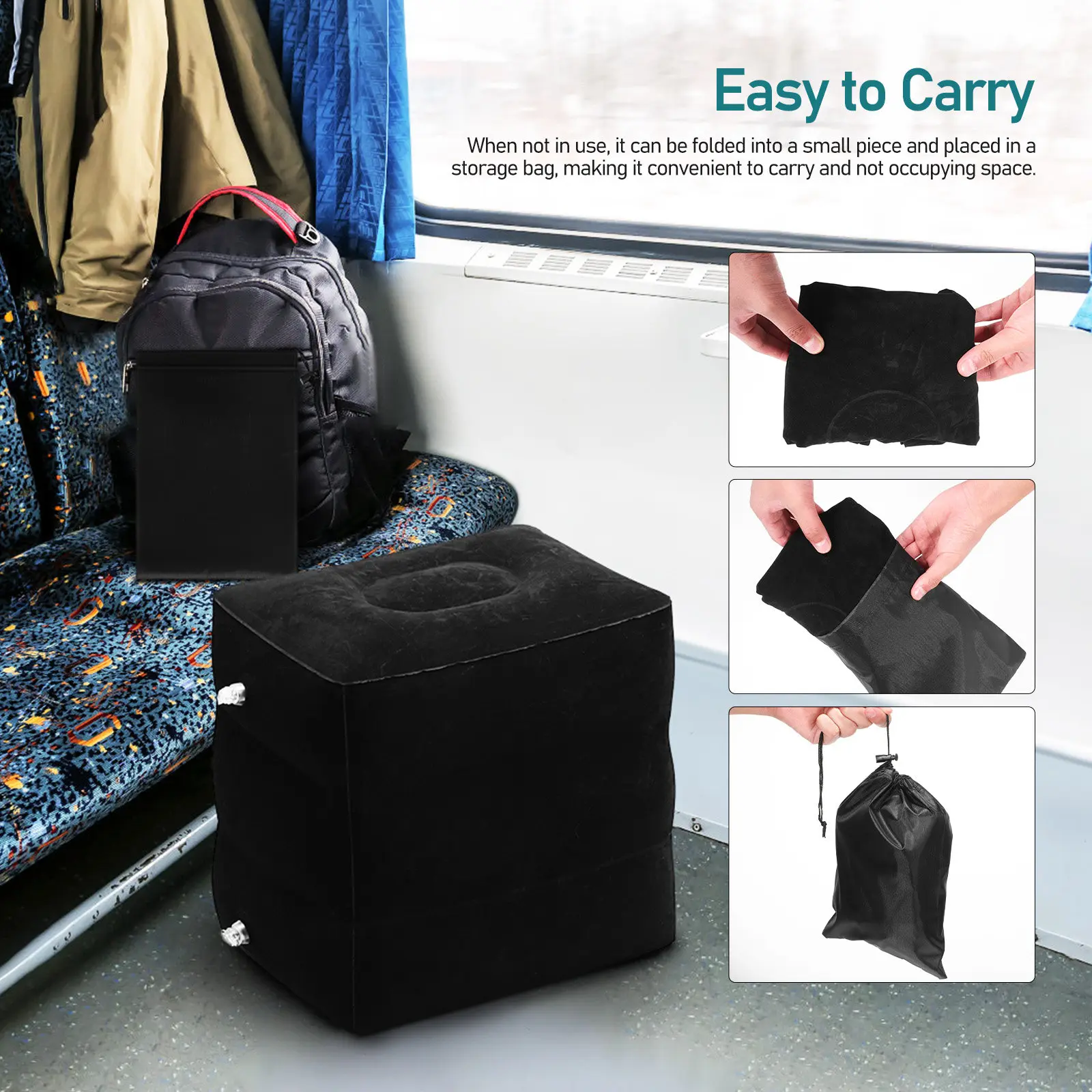 Inflatable Footrest Adjustable Height Travel Foot Rest Soft Texture Leg Pillow Airplane Car Flight Travel Accessories