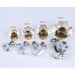 Gold Base Diamond Shape Design Crystal Glass Knobs Cupboard Pulls Drawer Knobs Kitchen Cabinet Handles Furniture Handle