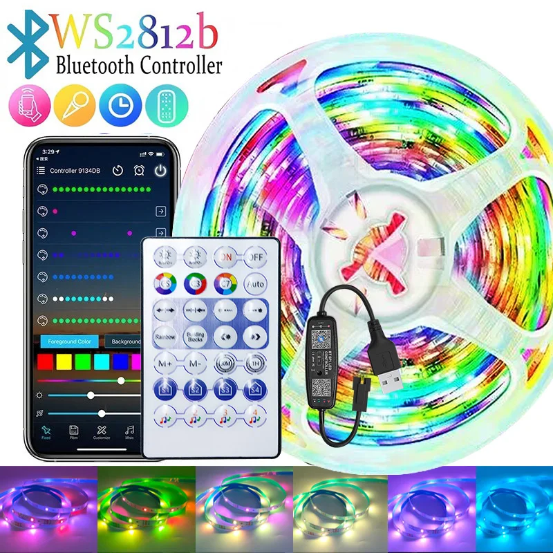 

WS2812B LED Strip RGB IC Smart USB Bluetooth Music Controller Kit Individually RGBIC Addressable Smart RGB LED Strip