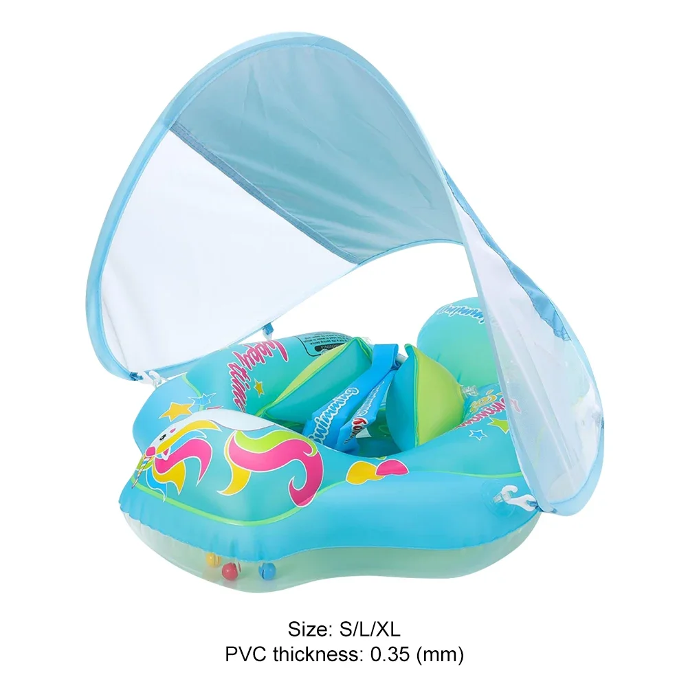 Baby Swimming Ring Inflatable Swim Ring with Sunshade Beach Water Toys Baby Pool Toy Infant Floating Ring for Kids Toddlers